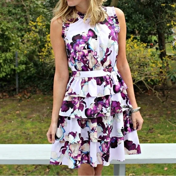 Banana Republic | Dresses | Banana Republic Floral Lilac Sleeveless Ruffle  Dress | Poshmark
